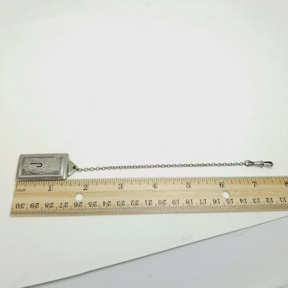 Vintage Watch Chain, J Monogram Slide and Dog Clip, True Silver Plate. Estate - Picture 6 of 8
